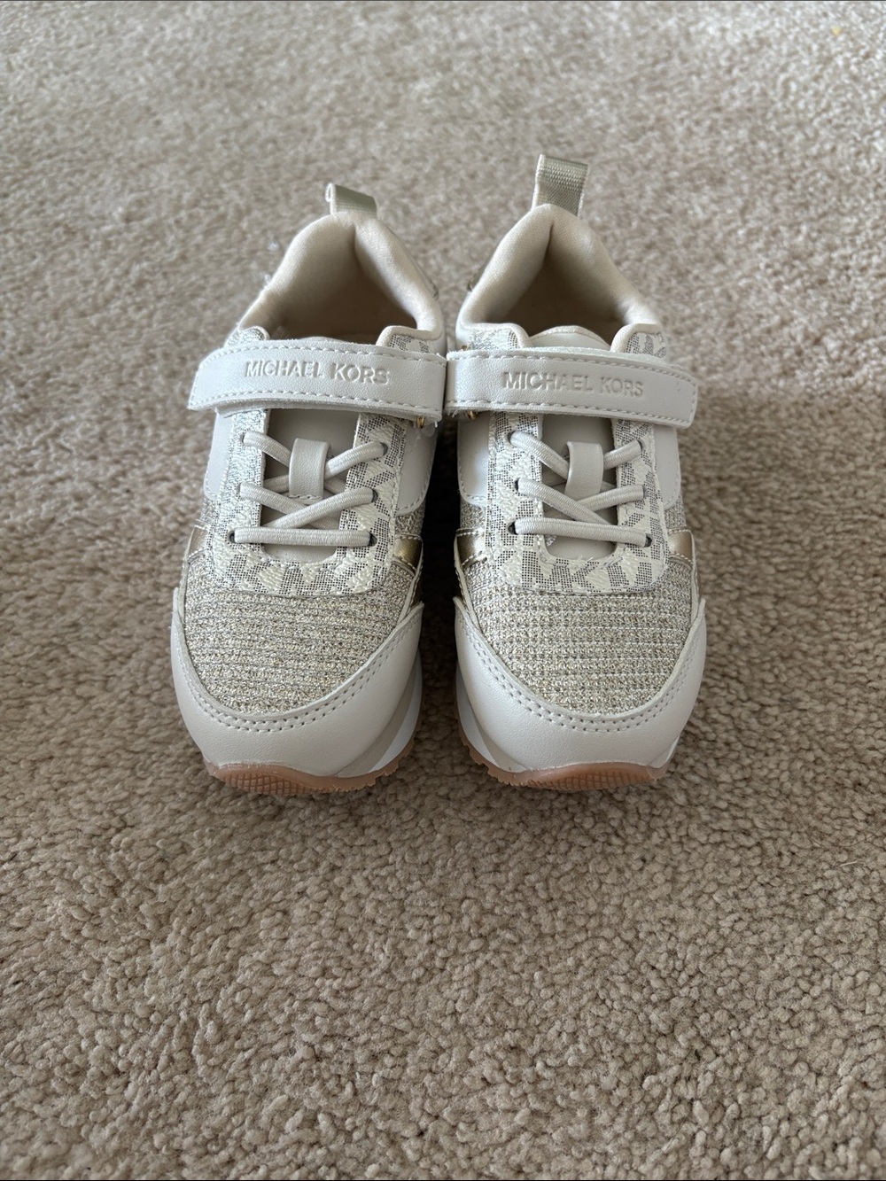 Michael Kors Kids Cream Glitter Logo Strap Sneakers